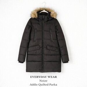 Noize Addie Quilted Parka Faux Fur Hood Vegan Winter Coat Black S/P